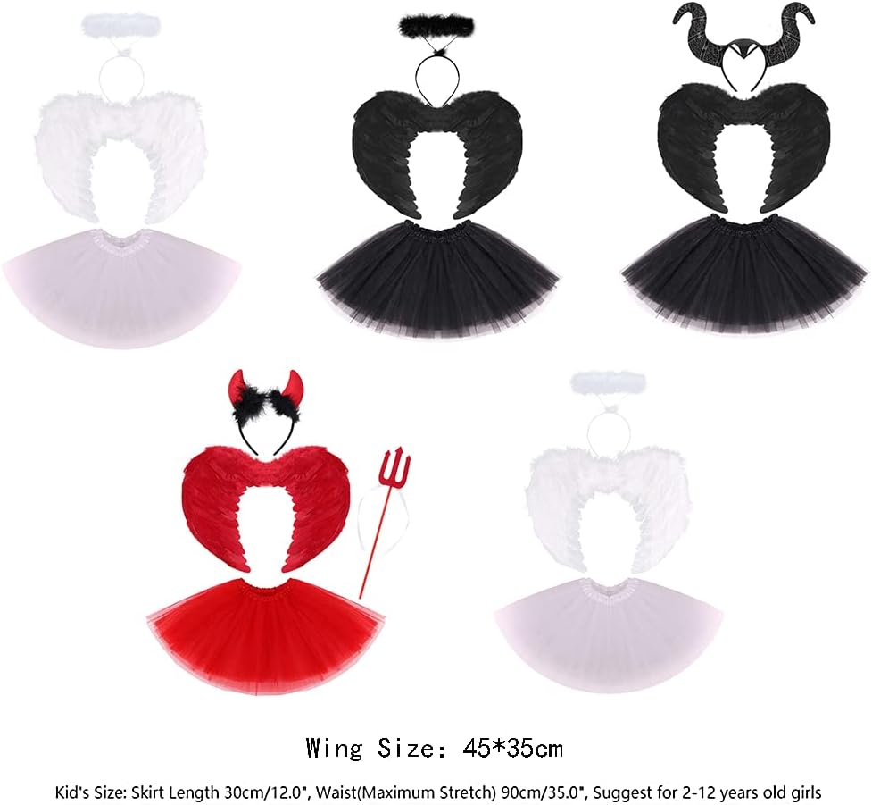 Kids Girls Angel Devil Costume Set 3pcs