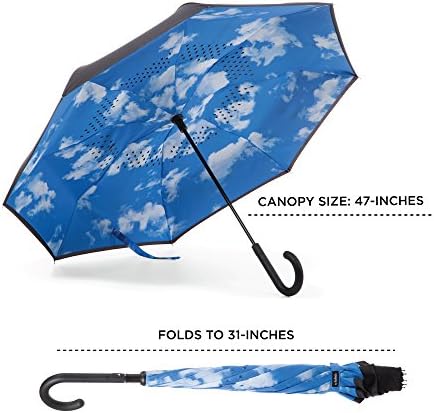 Totes InBrella Reverse Close Umbrella - Auto Close Stormproof Dripless