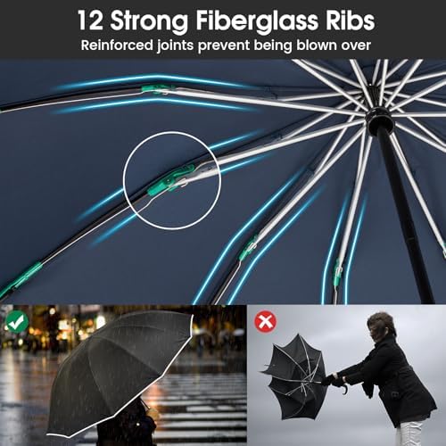 G4Free 54 Inch Double Layer Inverted Umbrella with Reflective Strips