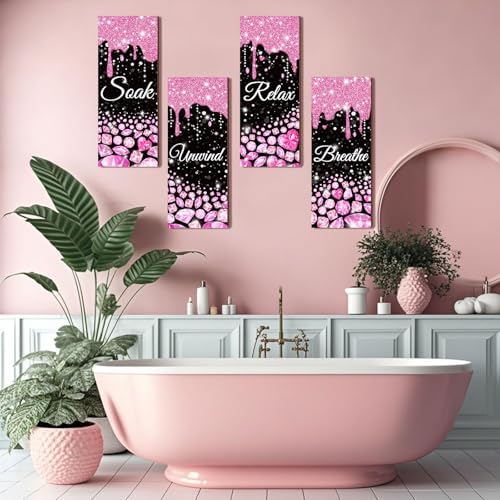 Sivak 4 Pcs Glitter Diamond Pink Black Wall Decor Signs