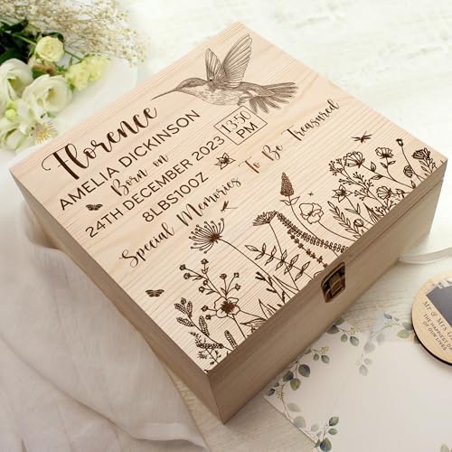 Personalized Baby Memory Box with Humming Bird Design 1
