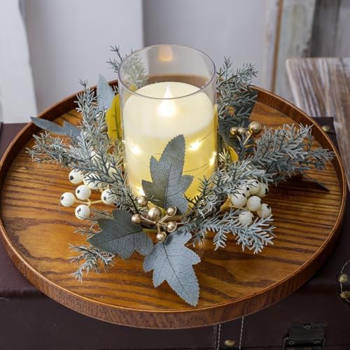 Adjustable Height Candle Ring with Maple Leaf and Floral Design