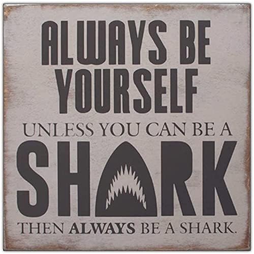 Wonbye Shark Wooden Sign with Sayings Boys Room Wall Art