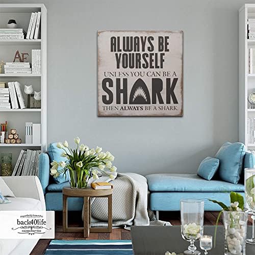 Wonbye Shark Wooden Sign with Sayings Boys Room Wall Art