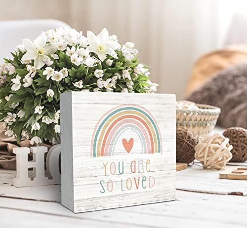 SRADMO Rainbow Heart Wooden Box Sign Desk Decor