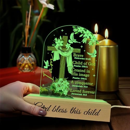 Godchild 3D Illusion Acrylic Lamp - Baptism Gift for Baby Boy Girl