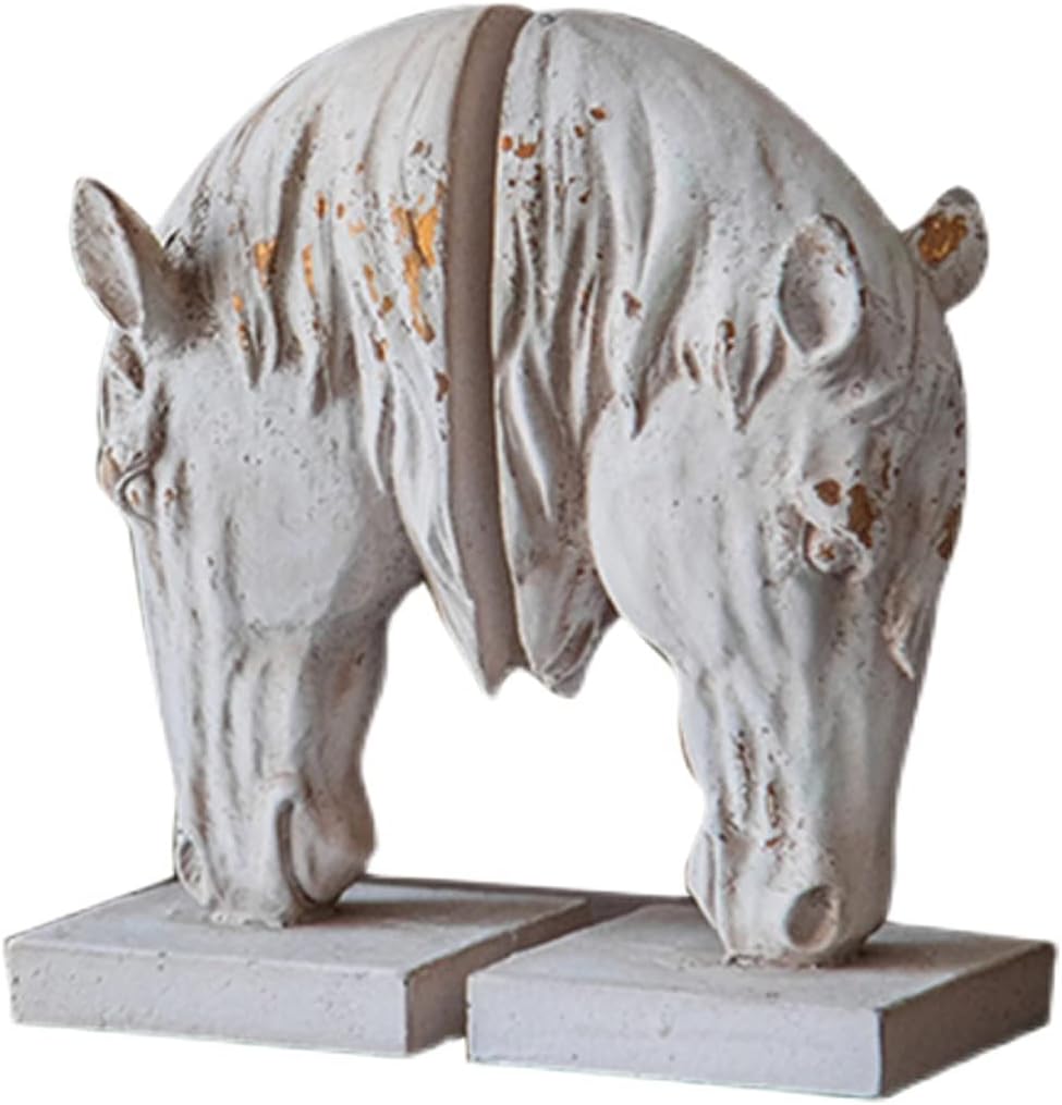 Creative Resin Bookend with Horse Sculpture Retro Design White 81x41x96 Inch