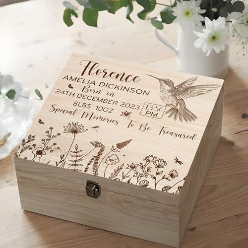 Personalized Baby Memory Box with Humming Bird Design 1