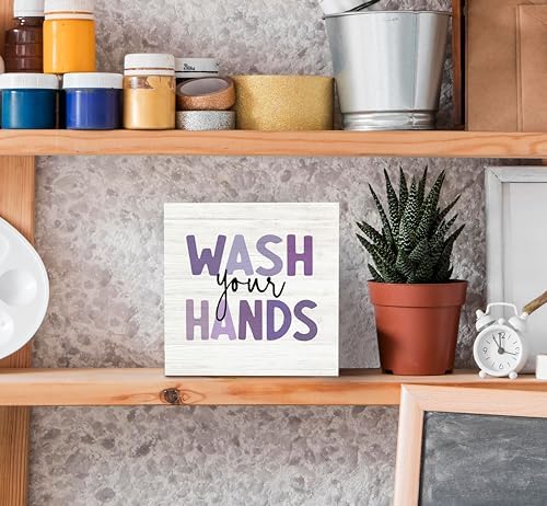 SRADMO Kids Wash Hands Wooden Box Sign