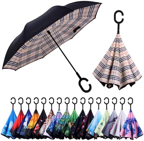 Inverted Reverse Umbrella with C-shaped Handle for Rain