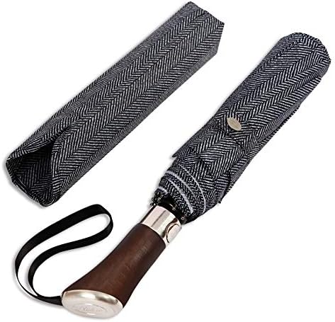 Balios Travel Umbrella Golden Hardwood Handle Auto Open Close