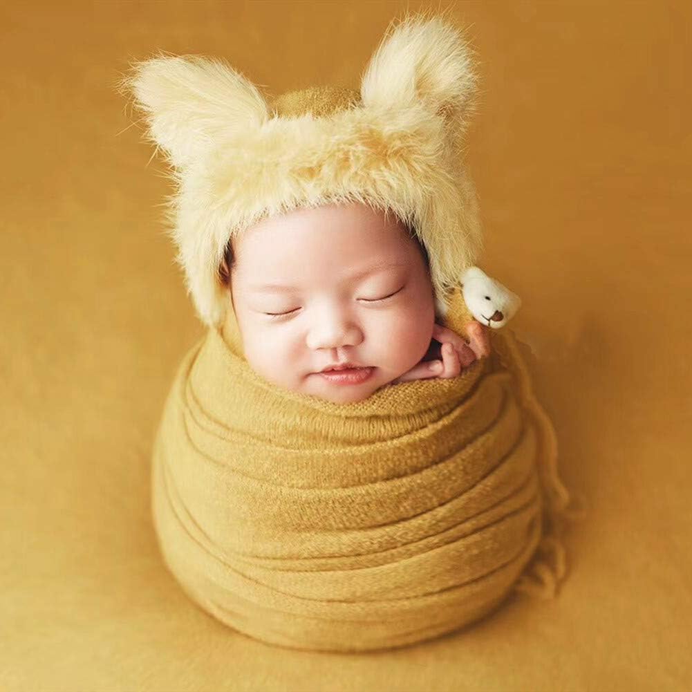Vemonllas Baby Photo Props Teddy Bear Hat and Wrap Blanket Set