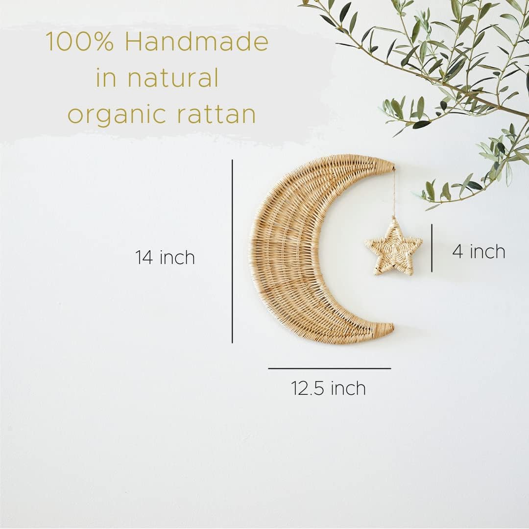 Handmade Rattan Moon Wall Decor with Stars