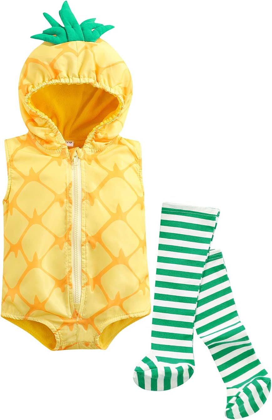 VISGOGO Halloween Baby Costumes Toddler Infant Boy Girl Avocado Pineapple Hooded Romper