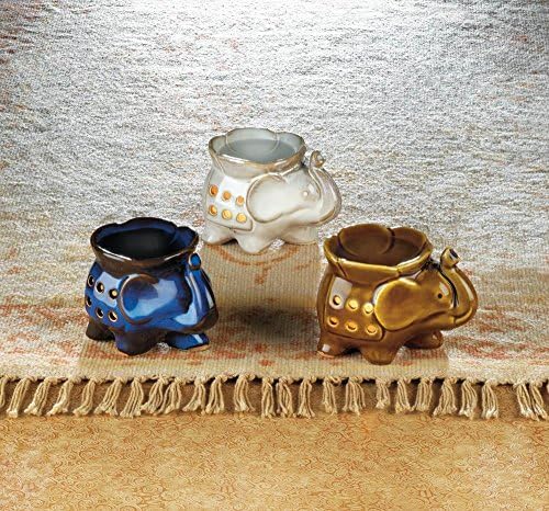 Elegant Elephant Oil Warmer Trio with Essential Candle Holder