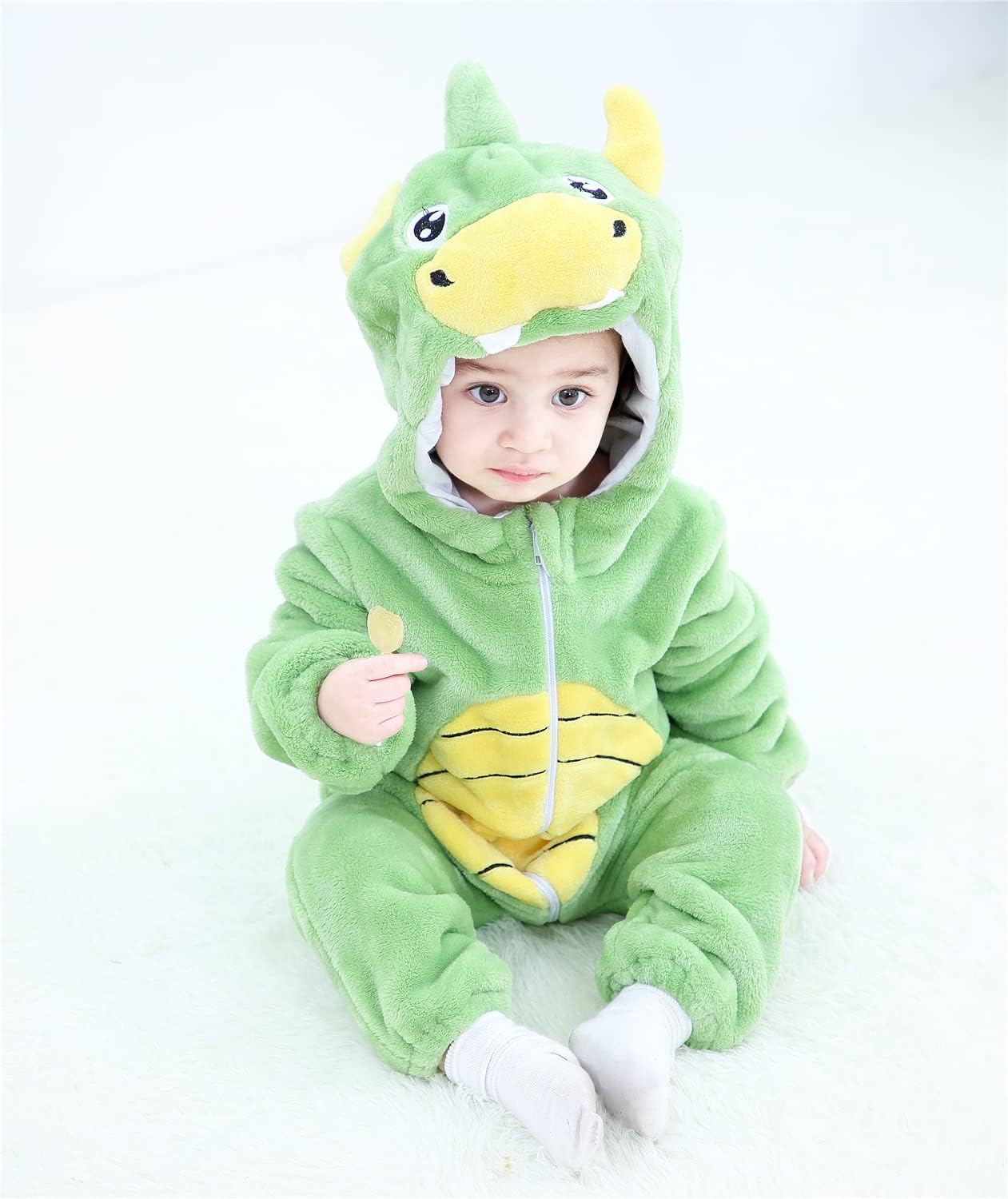 AGQT Christmas Animal Costume Flannel Hooded Romper for Baby 0-36M