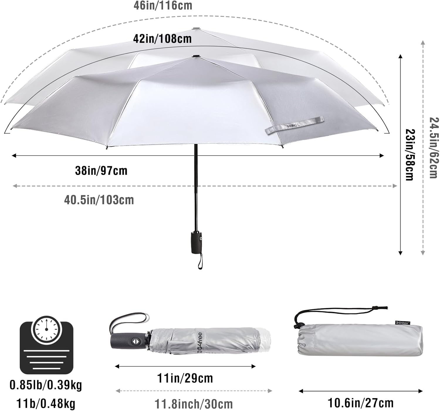 G4Free UPF 50 Windproof Travel Umbrella 42 Inch Auto Open Close