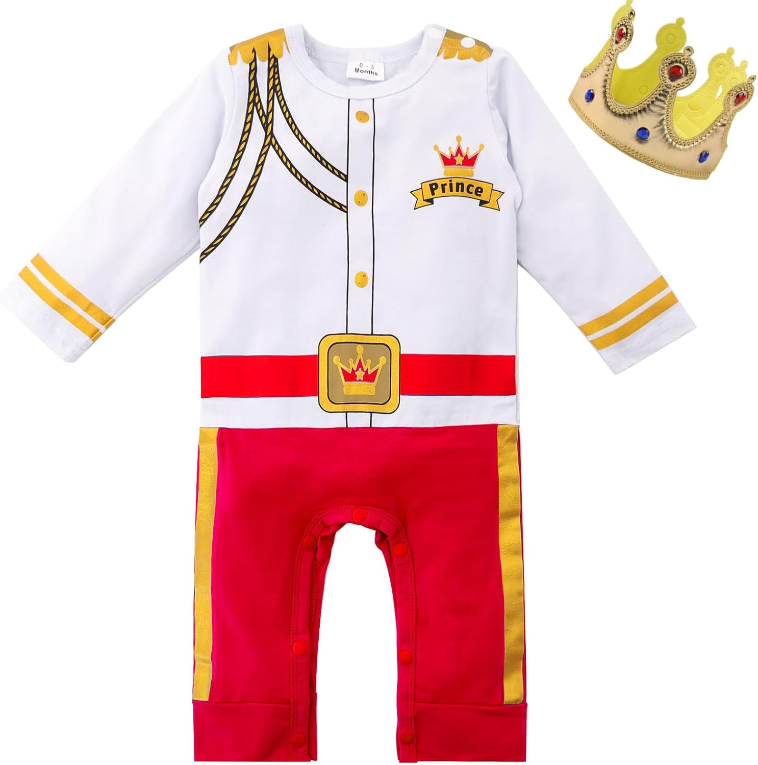 Xuomuen Baby Prince Costume Jumpsuit with Gold Crown
