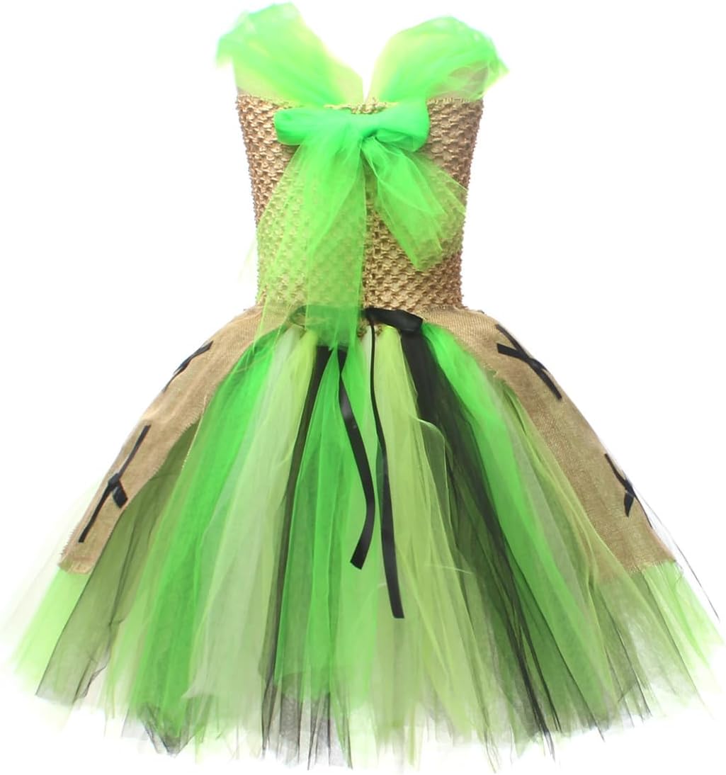 FYMNSI Halloween Costume for Girls Kids Green Tutu Dress with Hat 2pcs
