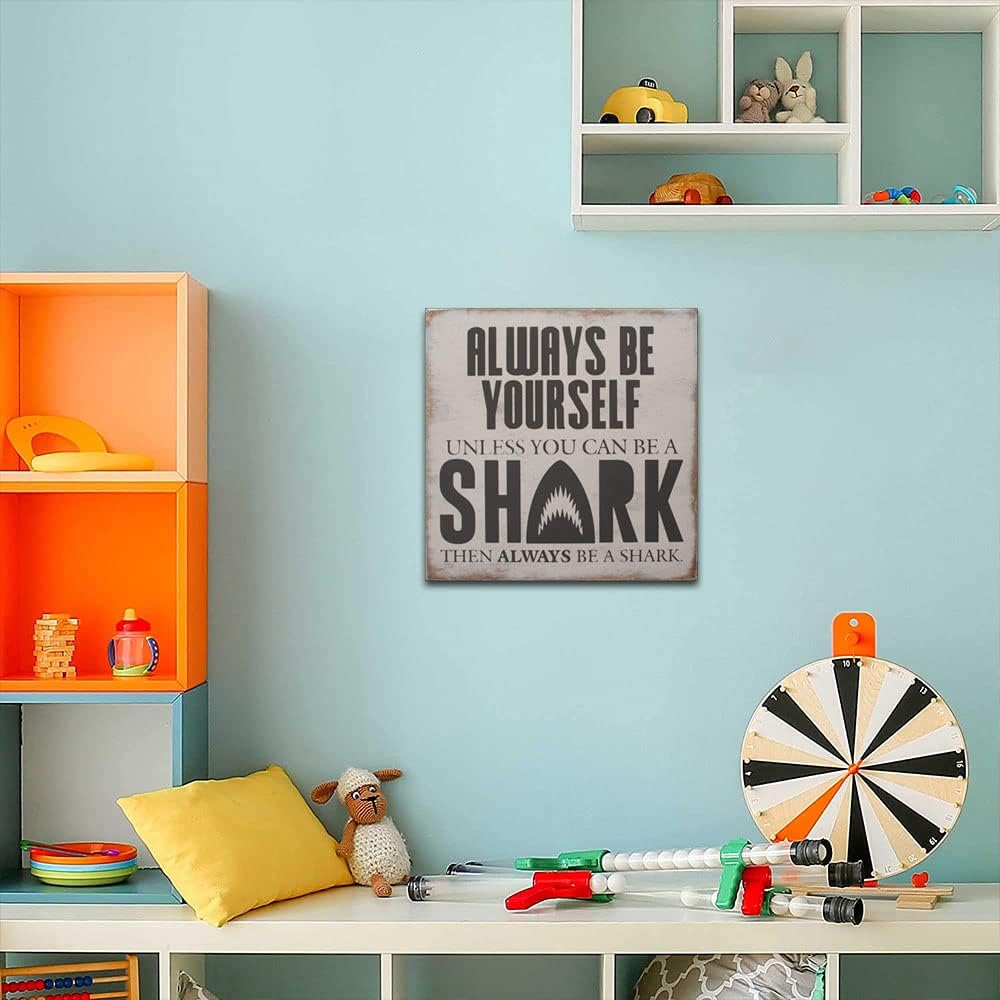 Wonbye Shark Wooden Sign with Sayings Boys Room Wall Art