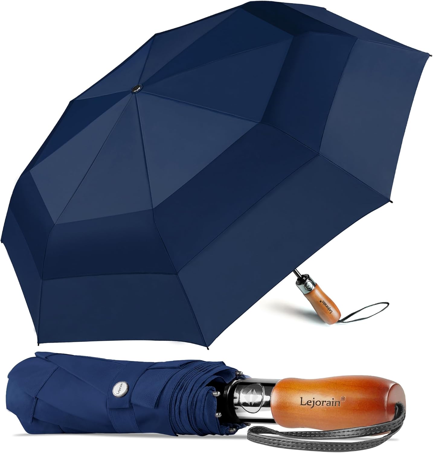Lejorain Large Folding Golf Umbrella - 54 Inch Windproof Auto Open Close