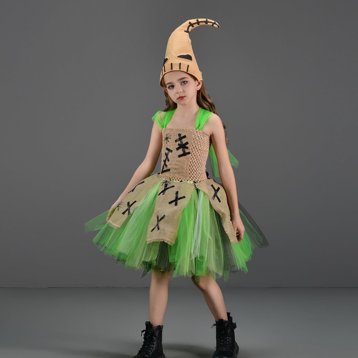 FYMNSI Halloween Costume for Girls Kids Green Tutu Dress with Hat 2pcs