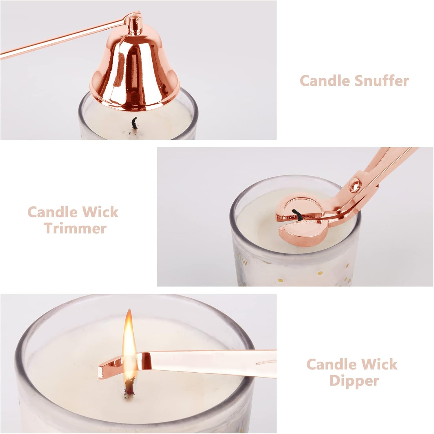 3PCS Rose Gold Candle Snuffer and Trimmer Set