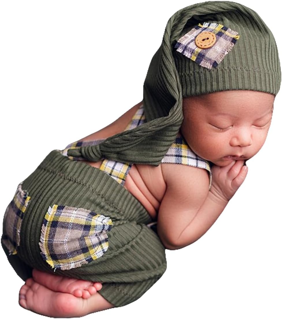 Zeroest Newborn Boy Photo Outfit with Suspenders and Hat