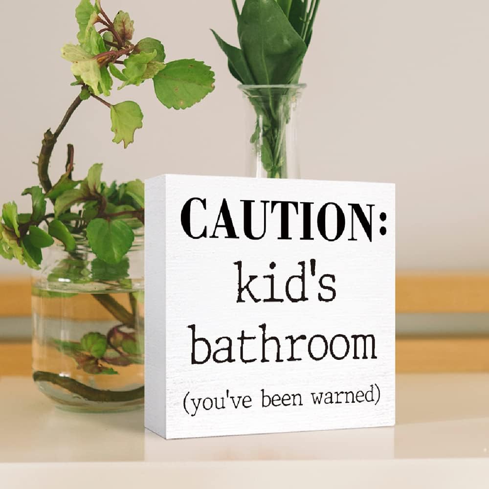 Funny Kids Bathroom Wood Block Sign 5x5x11 1