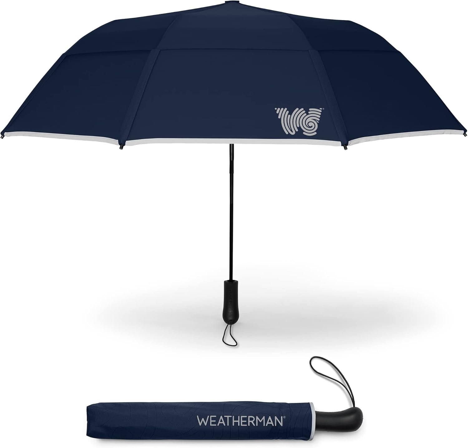 Weatherman Collapsible Windproof Travel Umbrella - 55 MPH Resistant Navy Blue