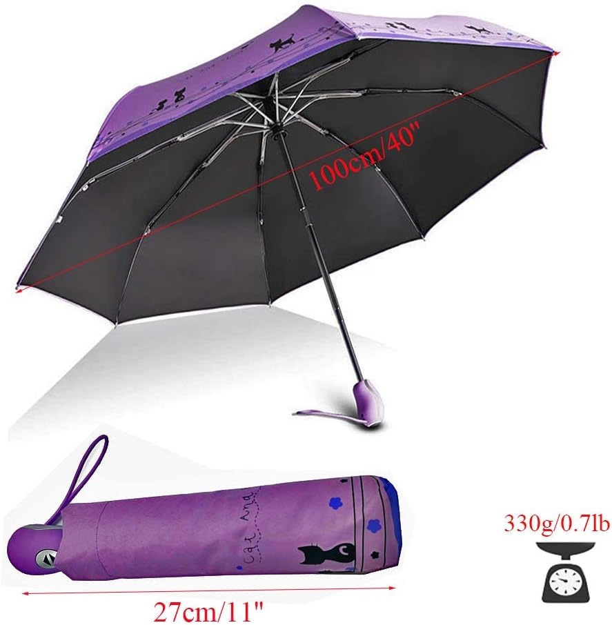 Umbresen Windproof Folding Cat Umbrella Auto Open Close Rain Sun Protection