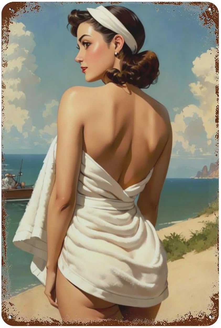 Classic Tin Plate Retro Pinup Girl Wall Art Sign 8x12 Inch