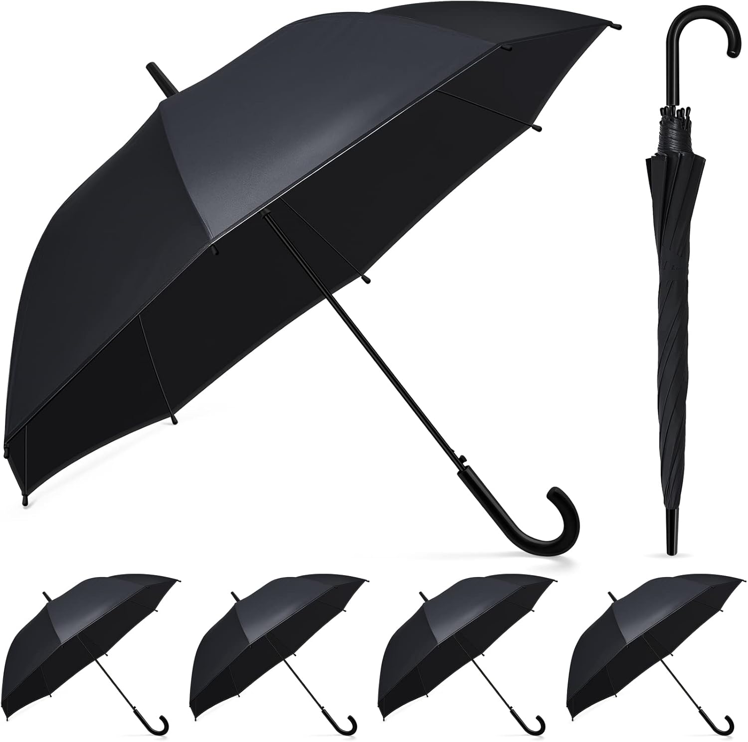 Fabbay 6 Pcs Wedding Style Stick Umbrellas with J Hook Handle