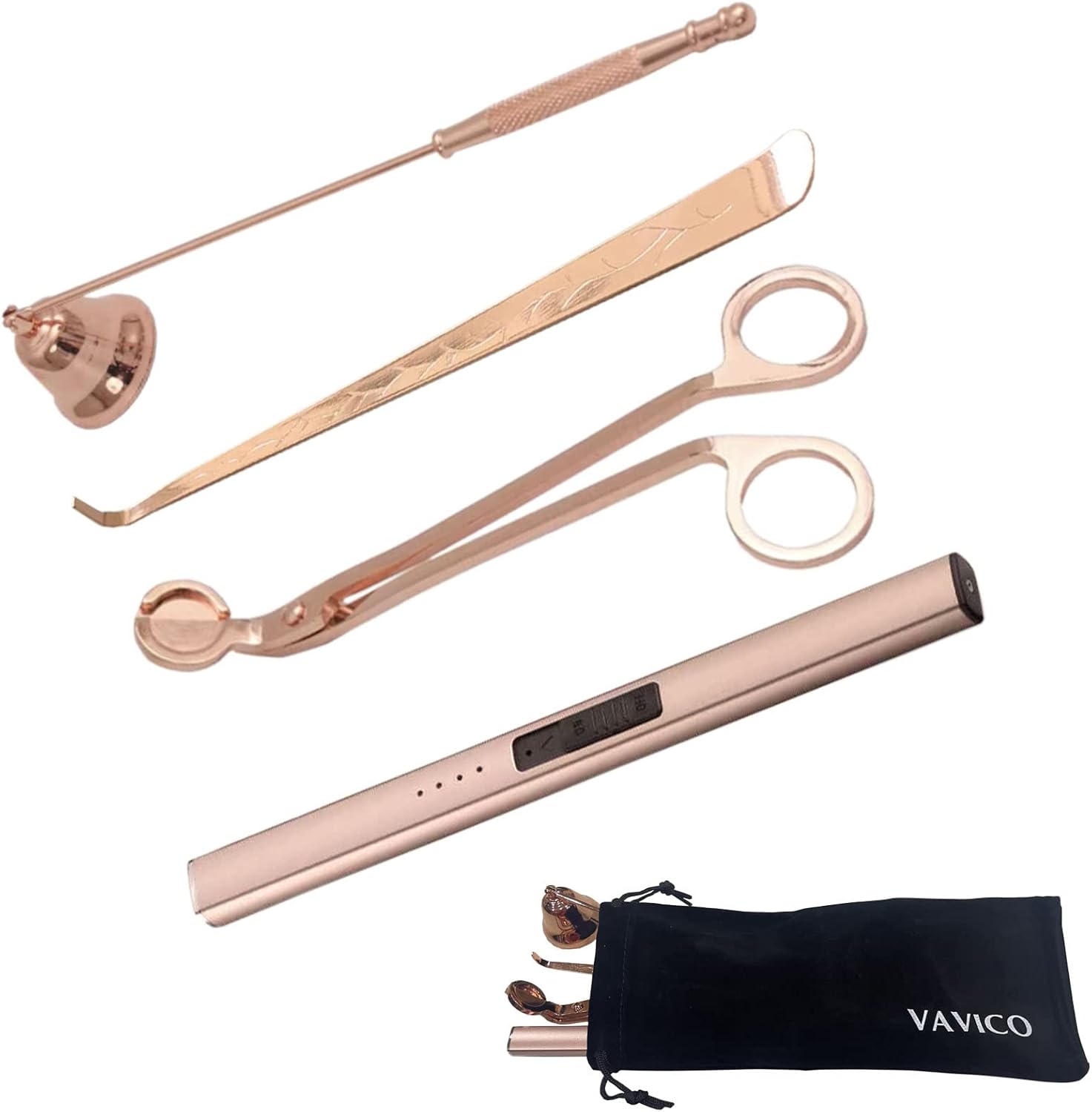 VAVICO Rose Gold Candle Care Kit with USB Rechargeable Lighter