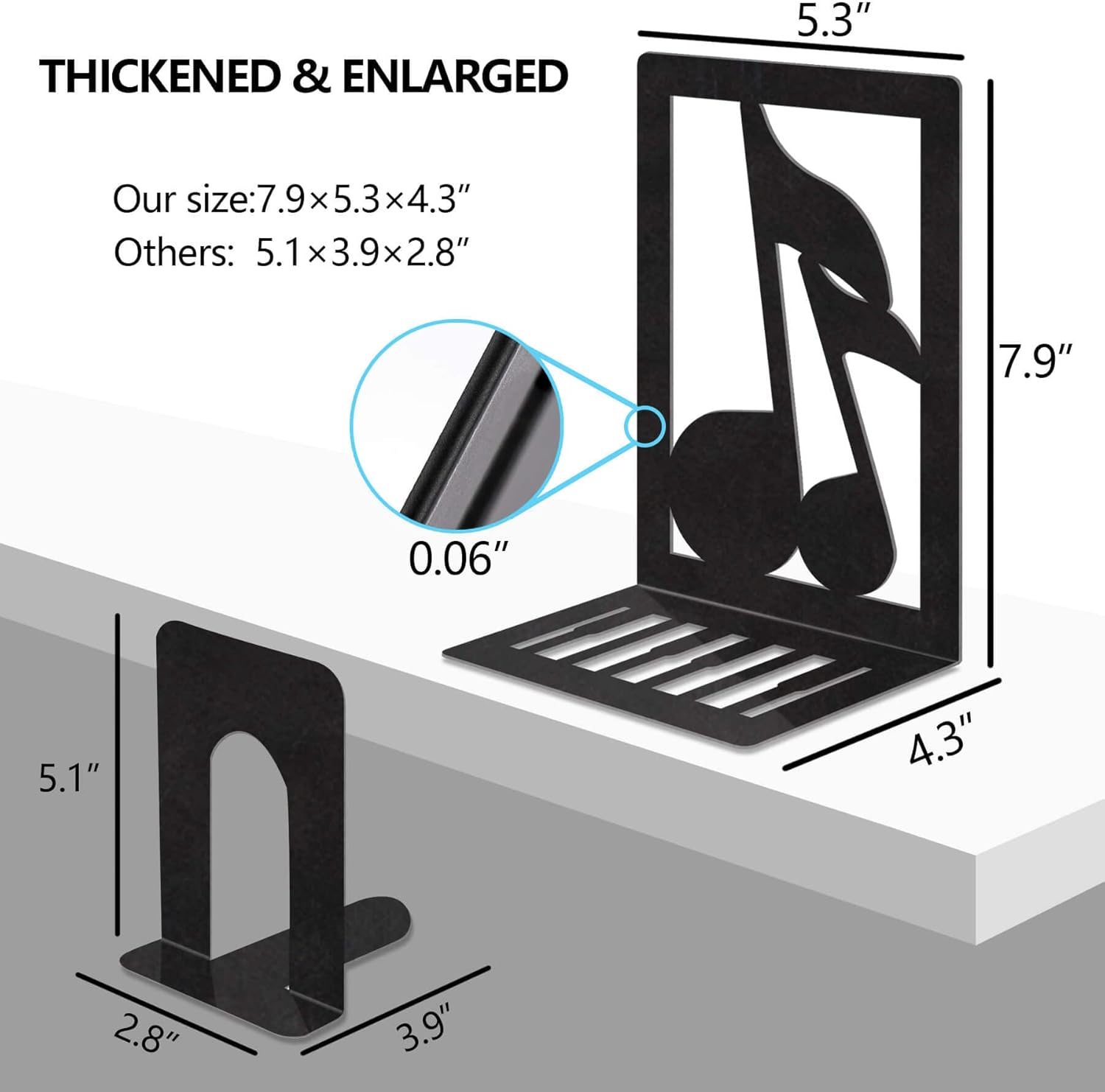 JINIHFW Non-Skid Musical Note Bookends for Heavy Books