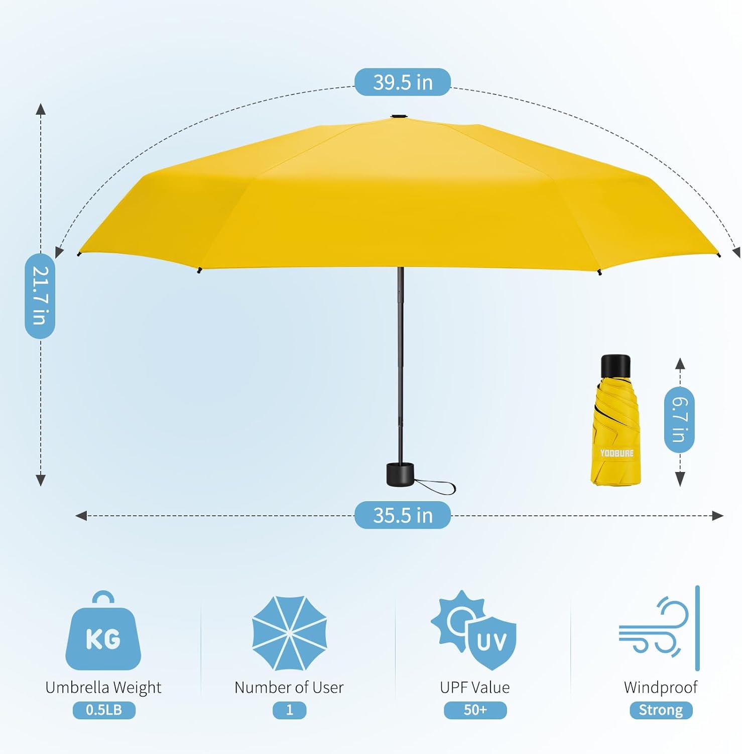 Yoobure Compact Travel Umbrella with Waterproof Case
