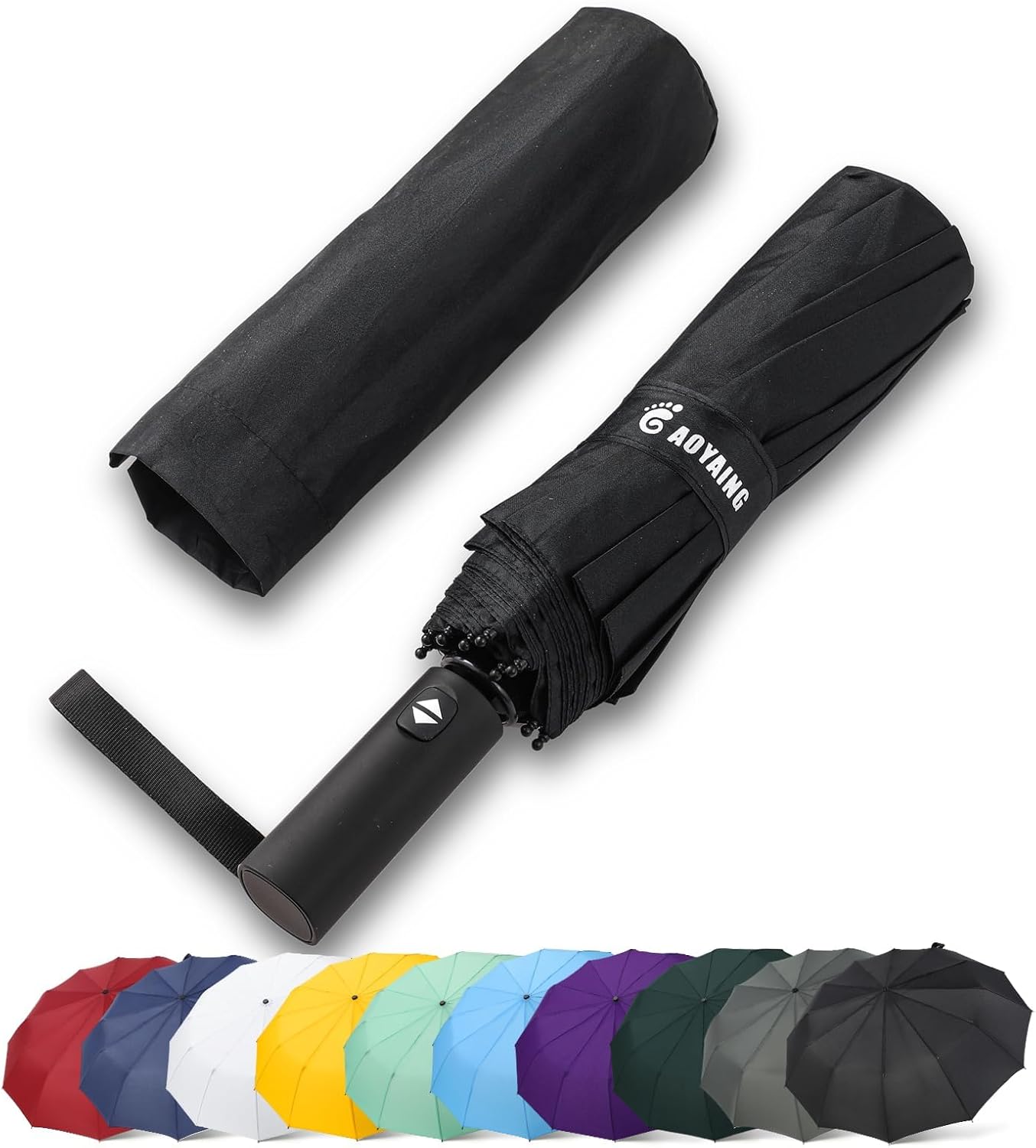 GAOYAING 46 Inch Automatic Folding Umbrella with Sleeve Black