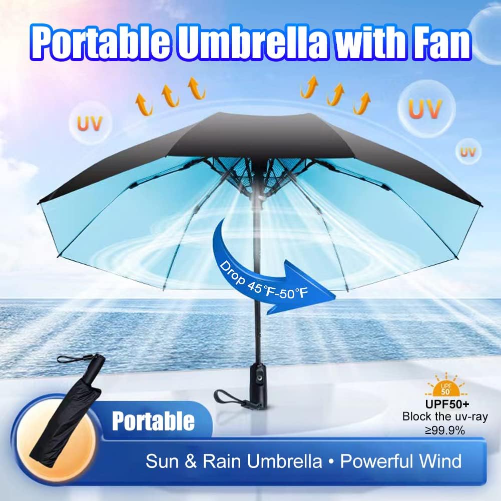 WOOLALA UV Sun Umbrella with Fan - UPF 50 Portable Cooling