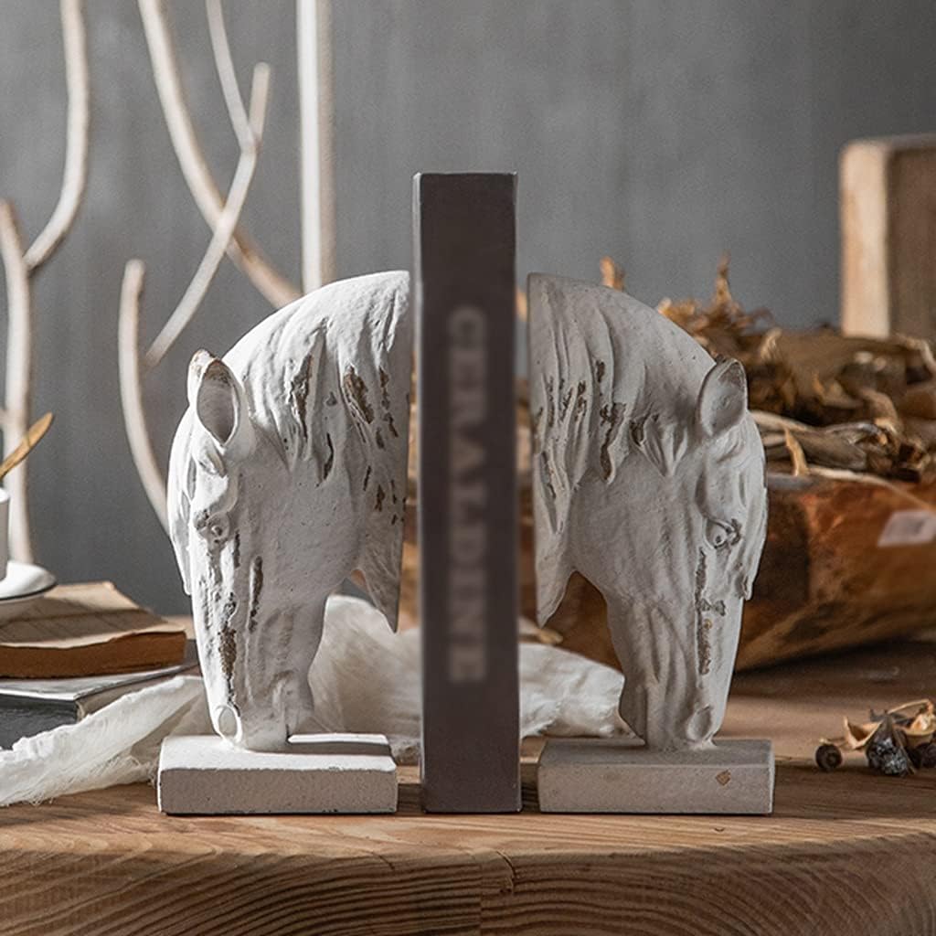 Creative Resin Bookend with Horse Sculpture Retro Design White 81x41x96 Inch