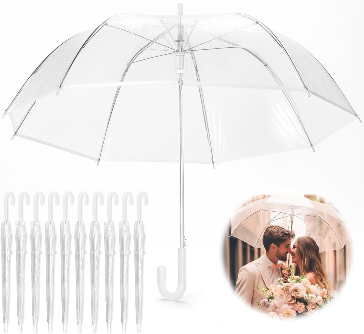 10 Pcs Clear Wedding Umbrellas Transparent Windproof Umbrellas for Outdoor Events