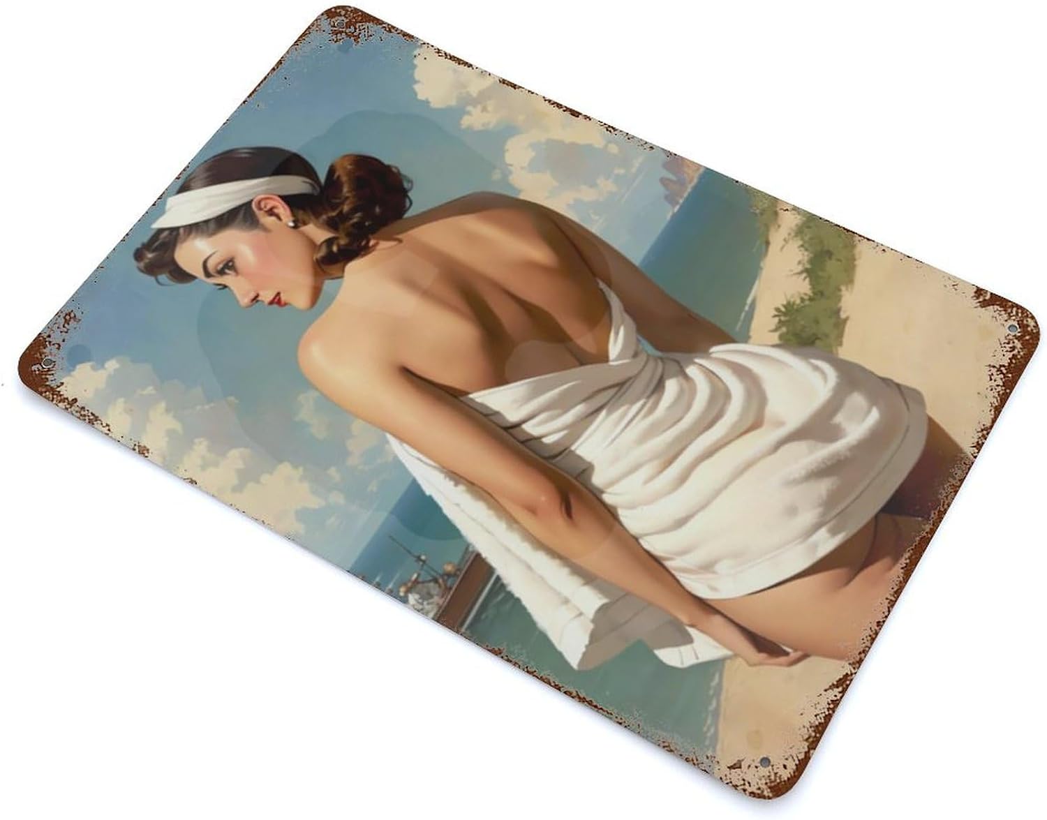 Classic Tin Plate Retro Pinup Girl Wall Art Sign 8x12 Inch