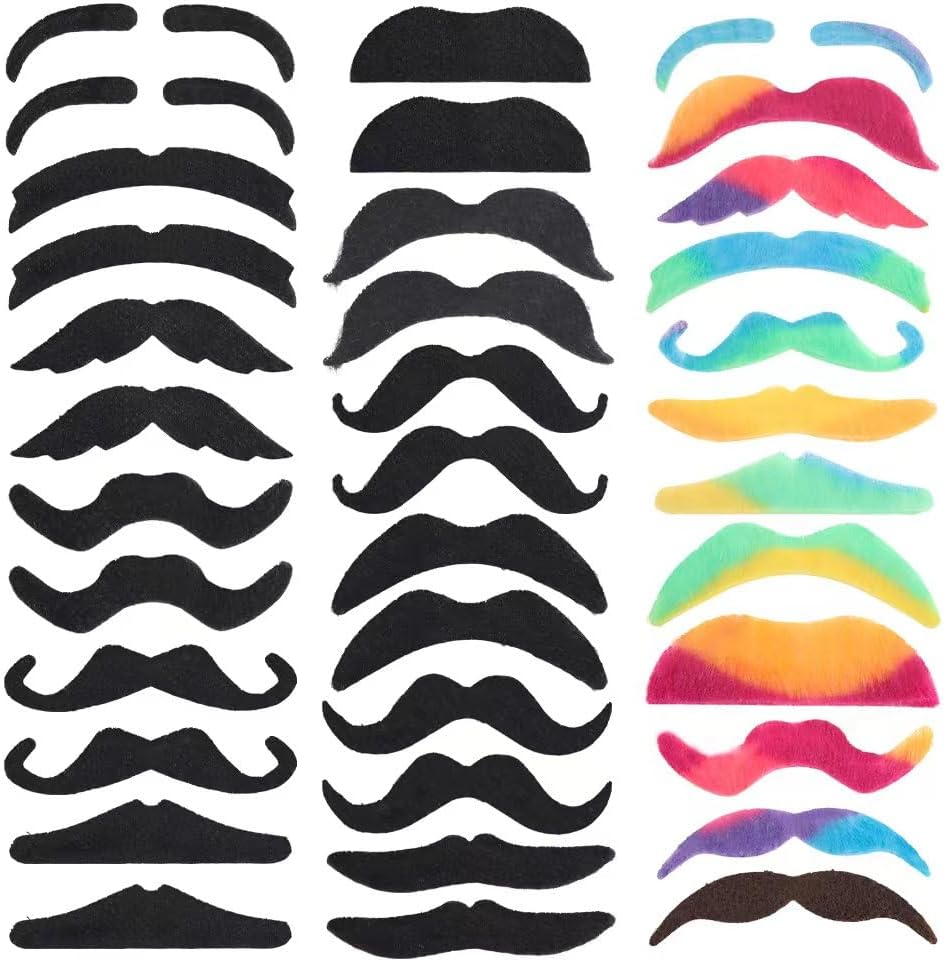 Jeoney 48 Pcs Colorful Fake Mustache Beard Set