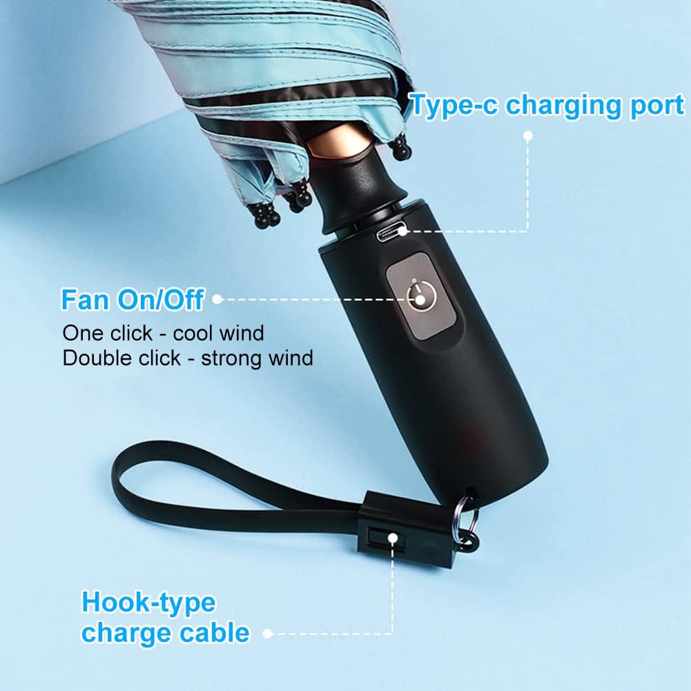 WOOLALA UV Sun Umbrella with Fan - UPF 50 Portable Cooling