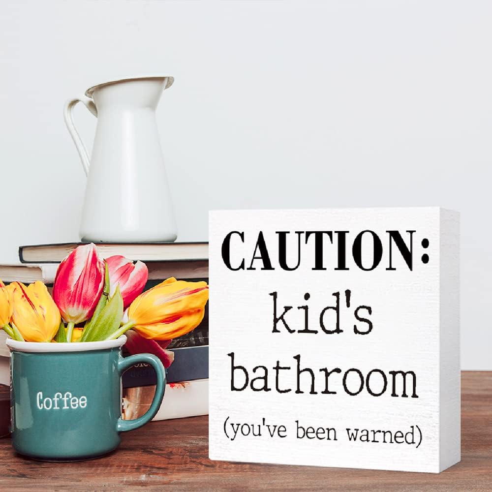 Funny Kids Bathroom Wood Block Sign 5x5x11 1