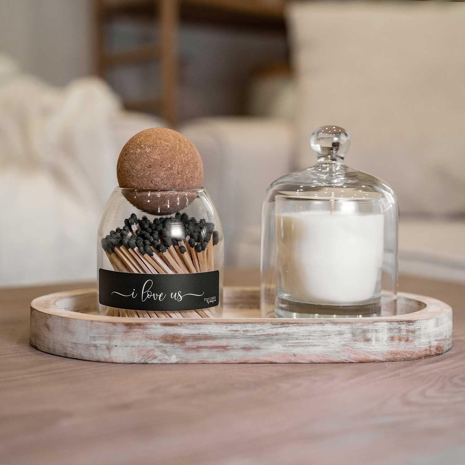 Cute Glass Match Jar Cloche with 135 Matches