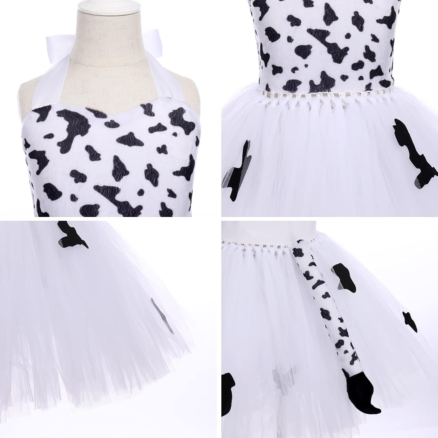 Girls Cow Cosplay Tutu Dress Set with Ears Headband Tail - 7-8 Years