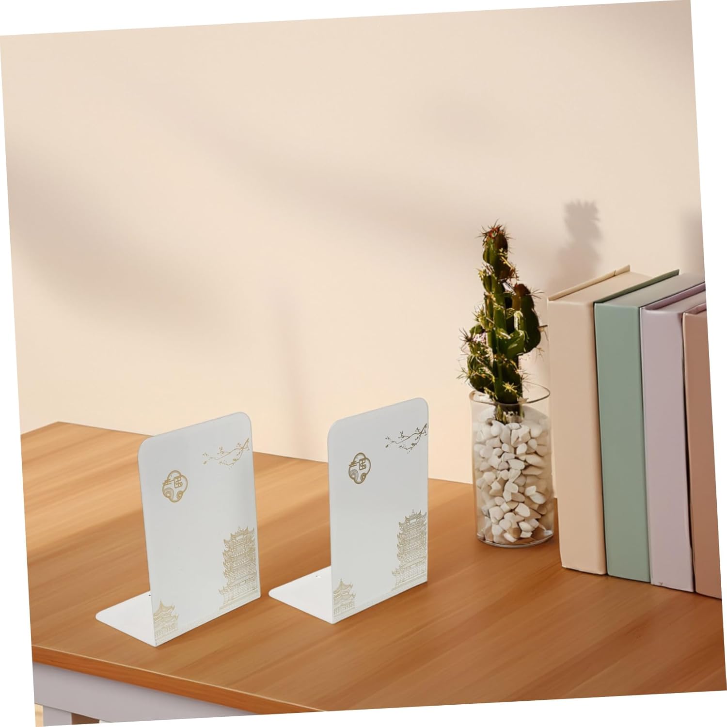 SHOWERORO 2pcs Metal Bookends for Heavy Books and Desk Organization