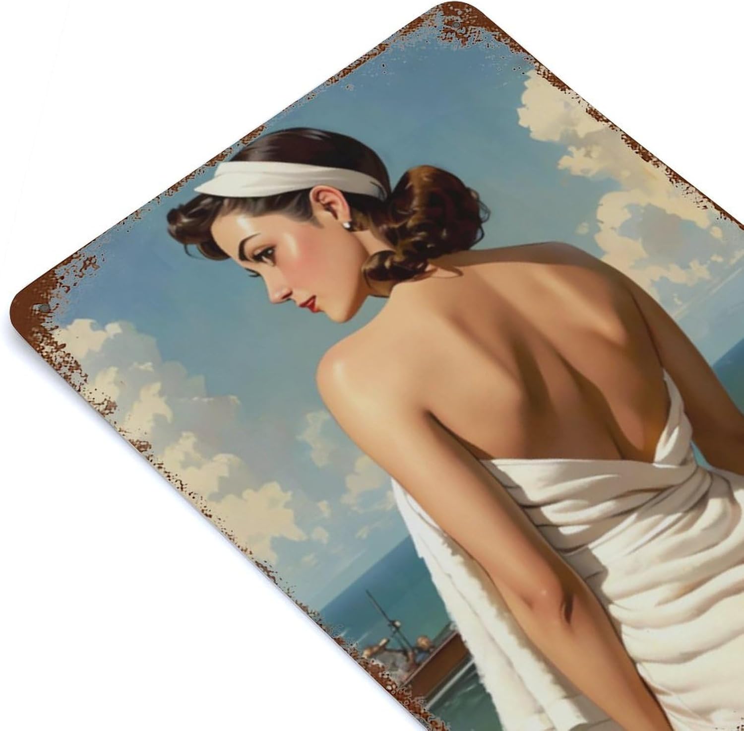 Classic Tin Plate Retro Pinup Girl Wall Art Sign 8x12 Inch