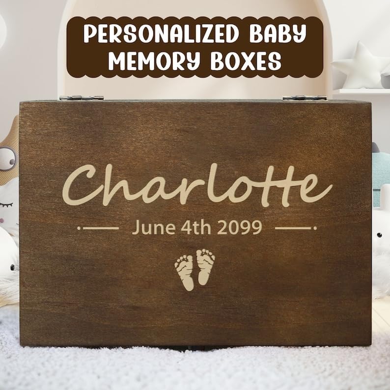 Personalized Baby Keepsake Box Custom Engraved Wooden Memory Gift Box