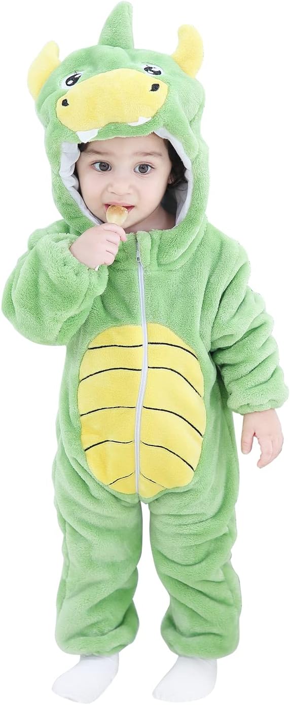 AGQT Christmas Animal Costume Flannel Hooded Romper for Baby 0-36M
